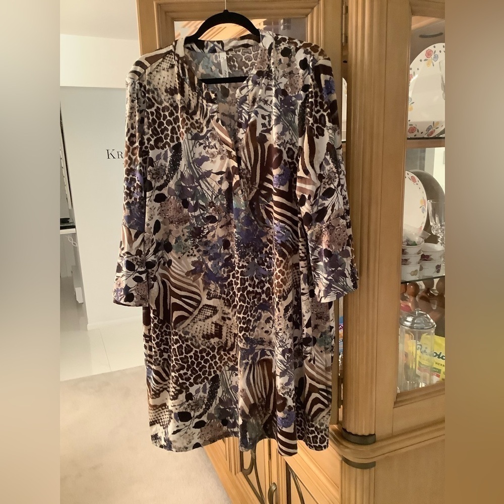 Mixed Animal Print Long Sleeve 2XP Dress - Picture 1 of 5